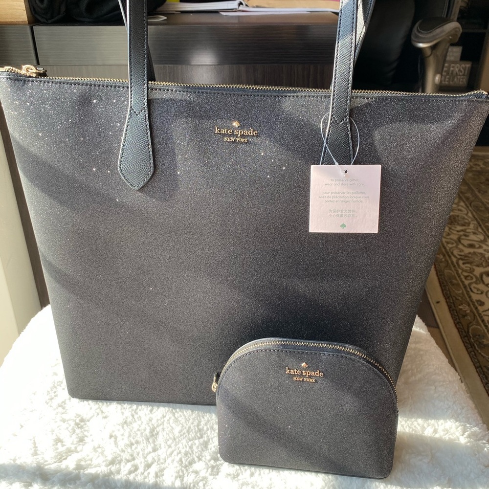 Kate spade glitter tote with pouch